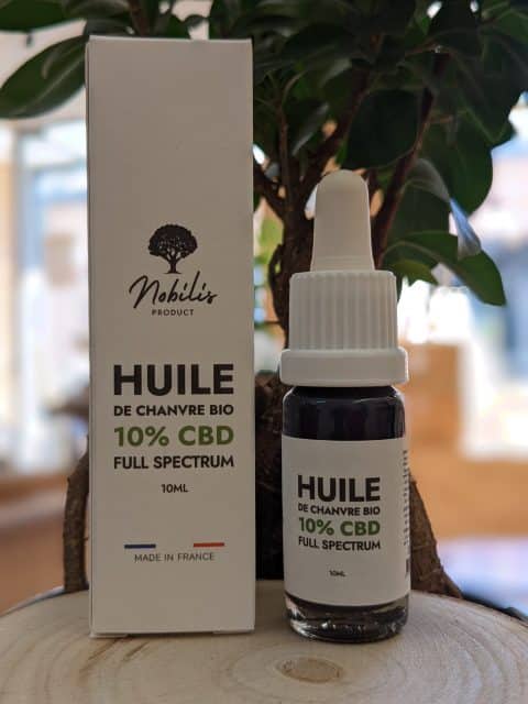 Huile de cbd 10% full spectrum, 10ml, carton plus fiole.